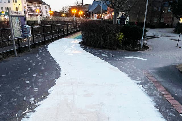 <p>The path was covered in white paint on Thursday morning </p>
