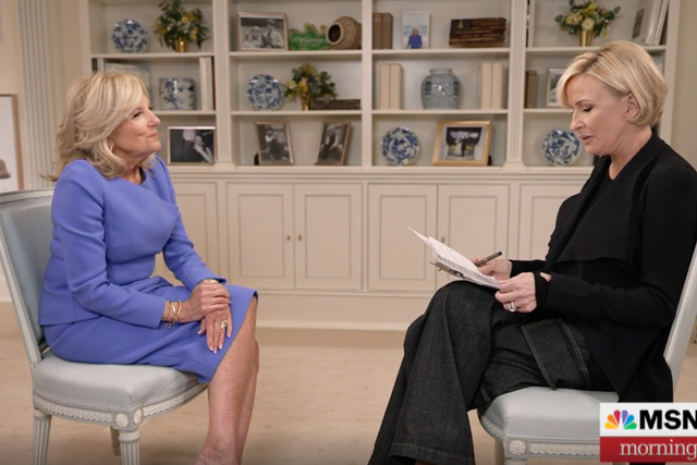 <p>Jill Biden speaks to MSNBC host Mike Brzezinski in the White House residence</p>