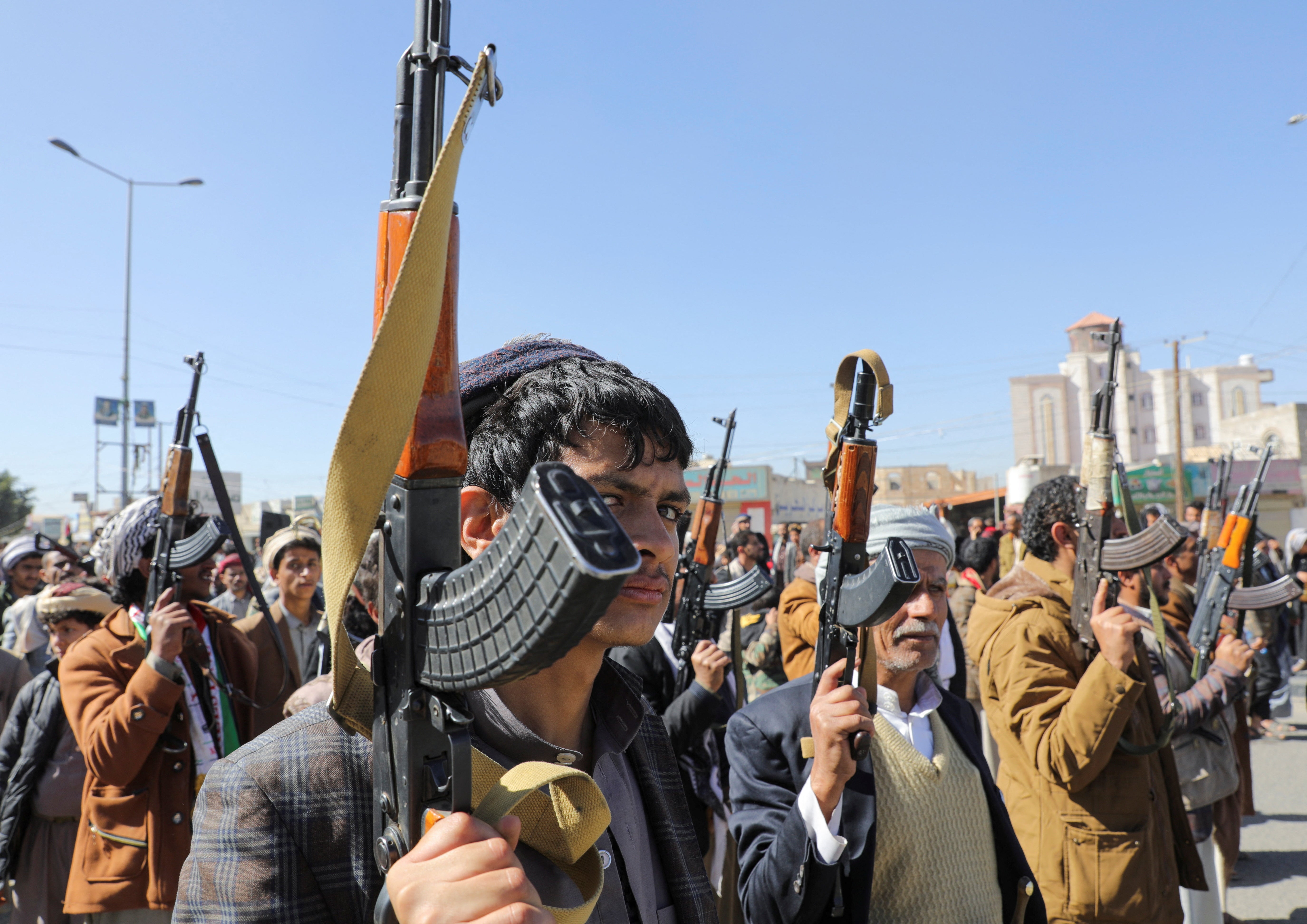 Houthi fighters at a training camp in Yemen