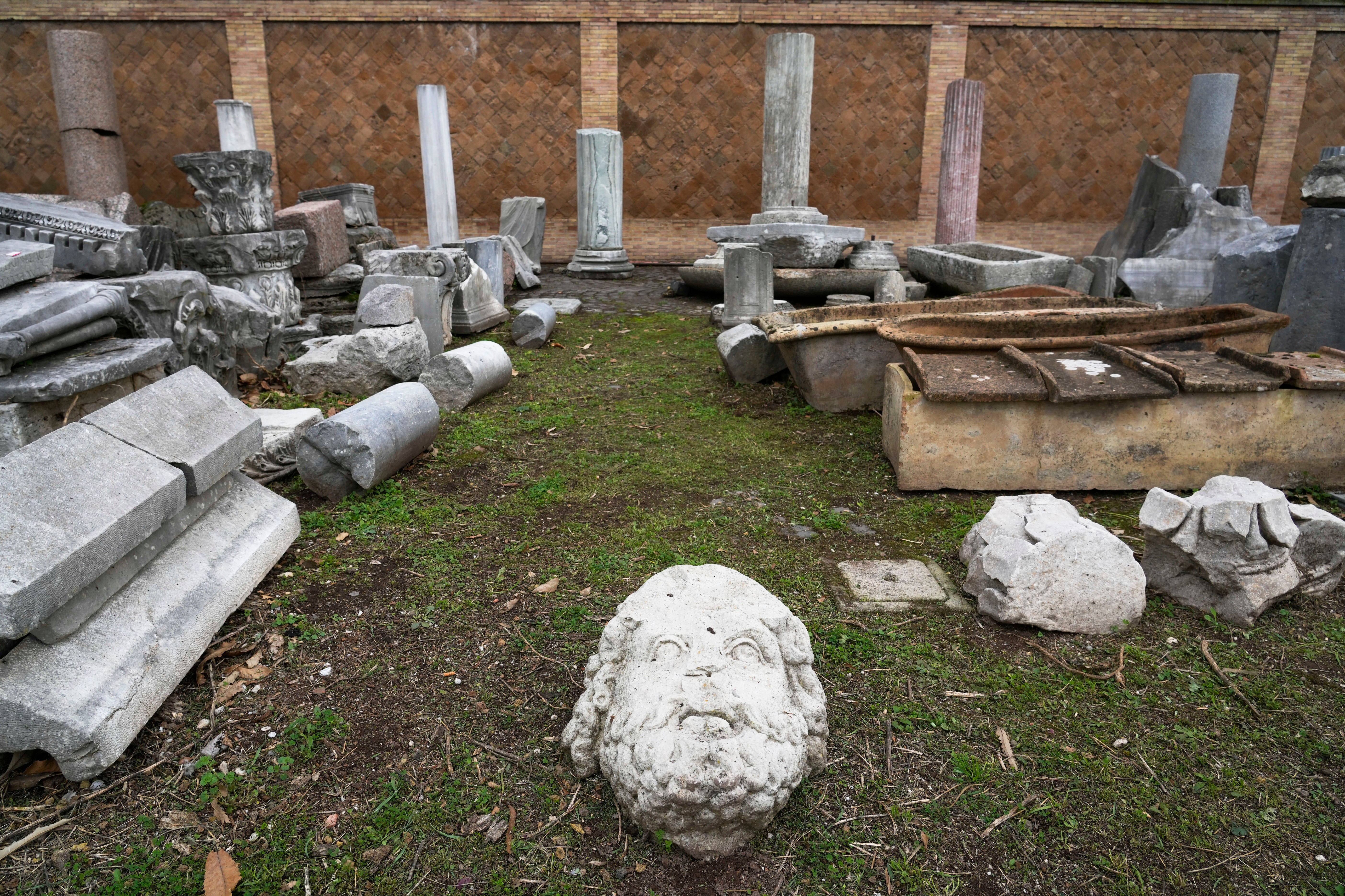 <p>Archeological findings of the Roman Empire are displayed in the Park of Mount Celio Museum overlooking the Colosseum </p>