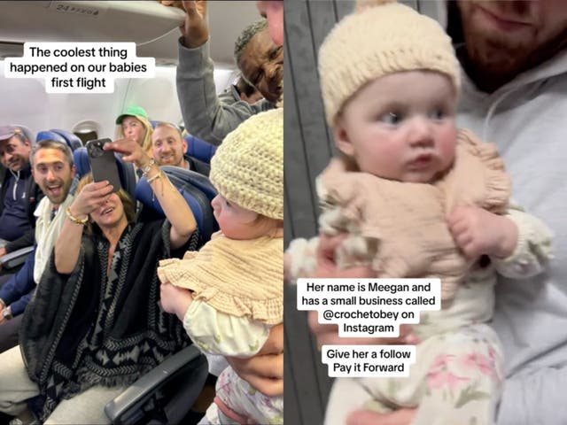 <p>Stranger knits beanie during baby’s first flight</p>