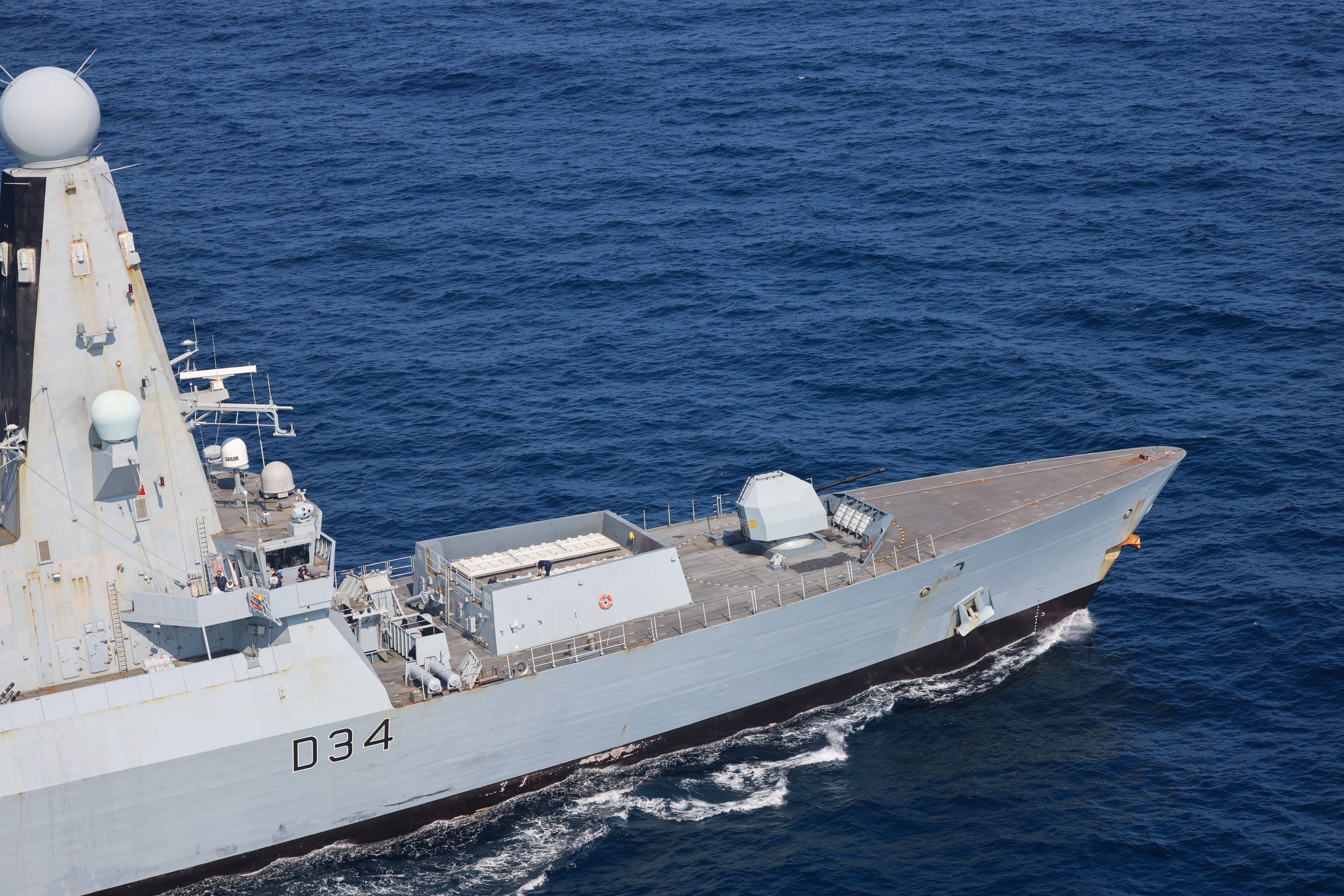 The HMS Diamond in the Red Sea, where the Houthi rebel group has targeted dozens of international cargo ships