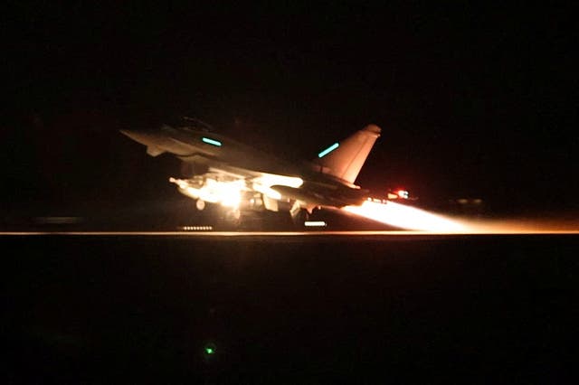 <p>An RAF Typhoon aircraft takes off to join the U.S.-led coalition from RAF Akrotiri to conduct air strikes against military targets in Yemen, aimed at the Iran-backed Houthi militia that has been targeting international shipping in the Red Sea, in Cyprus, in this handout picture released on January 12, 2024</p>