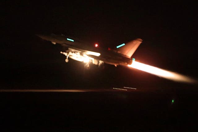 <p>A Typhoon plane bound for Yemen takes off from RAF Akrotiri in Cyprus</p>