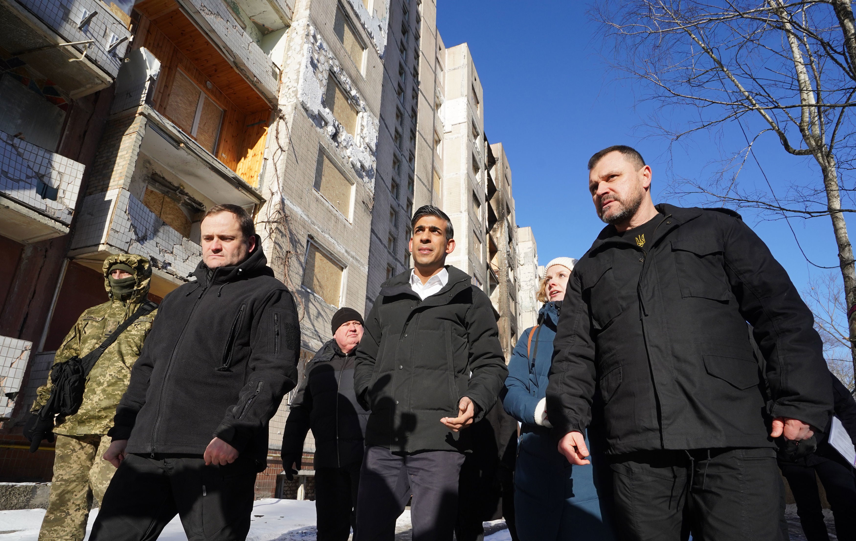 Sunak is shown damaged buildings in Kyiv ahead of his meeting with Zelensky