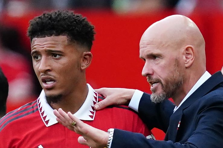 Manchester United manager Erik ten Hag (right) refused to comment on Jadon Sancho’s Old Trafford future