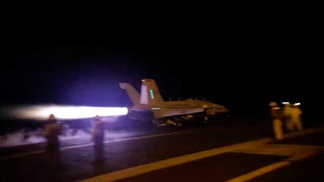 <p>An aircraft takes off to join the US-led coalition to conduct air strikes against military targets in Yemen</p>
