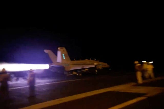 <p>An aircraft takes off to join the US-led coalition to conduct air strikes against military targets in Yemen</p>