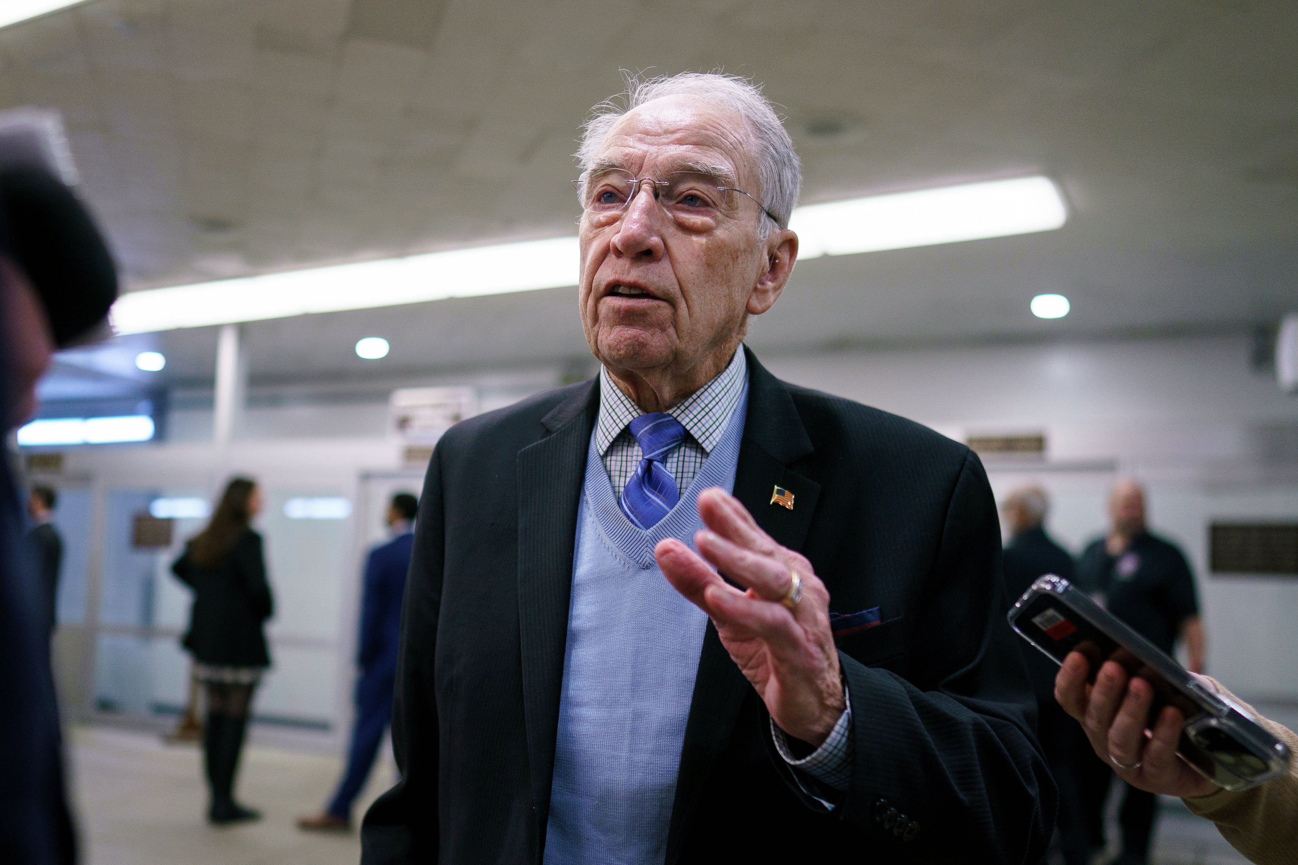 Republican senator from Iowa Chuck Grassley at the US Capitol in Washington, DC on 10 January 2024
