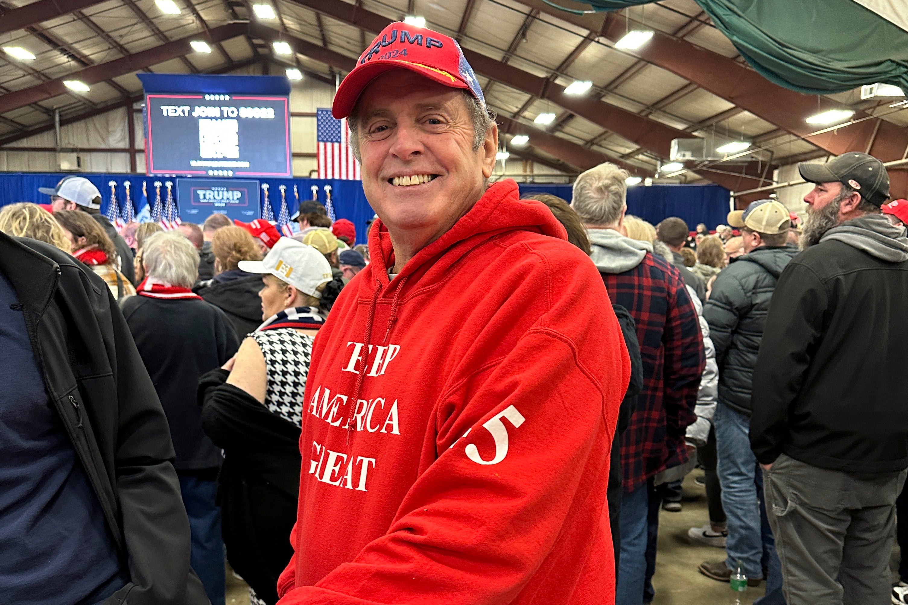 Greg Jennings poses for a photo before a rally for Republican presidential candidate former President Donald Trump in Mason City, Iowa
