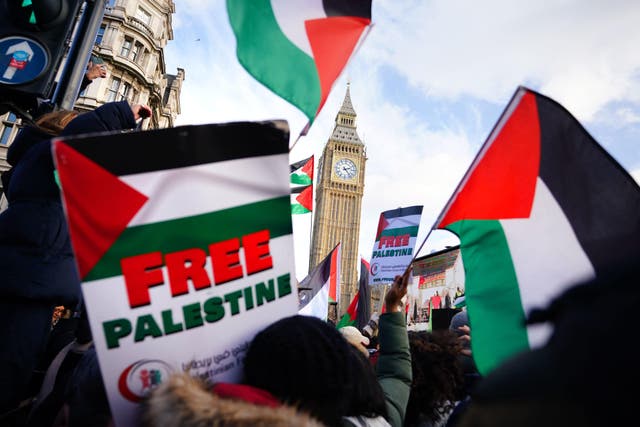 Protesters in Parliament Square during a pro-Palestine march (James Manning/PA)