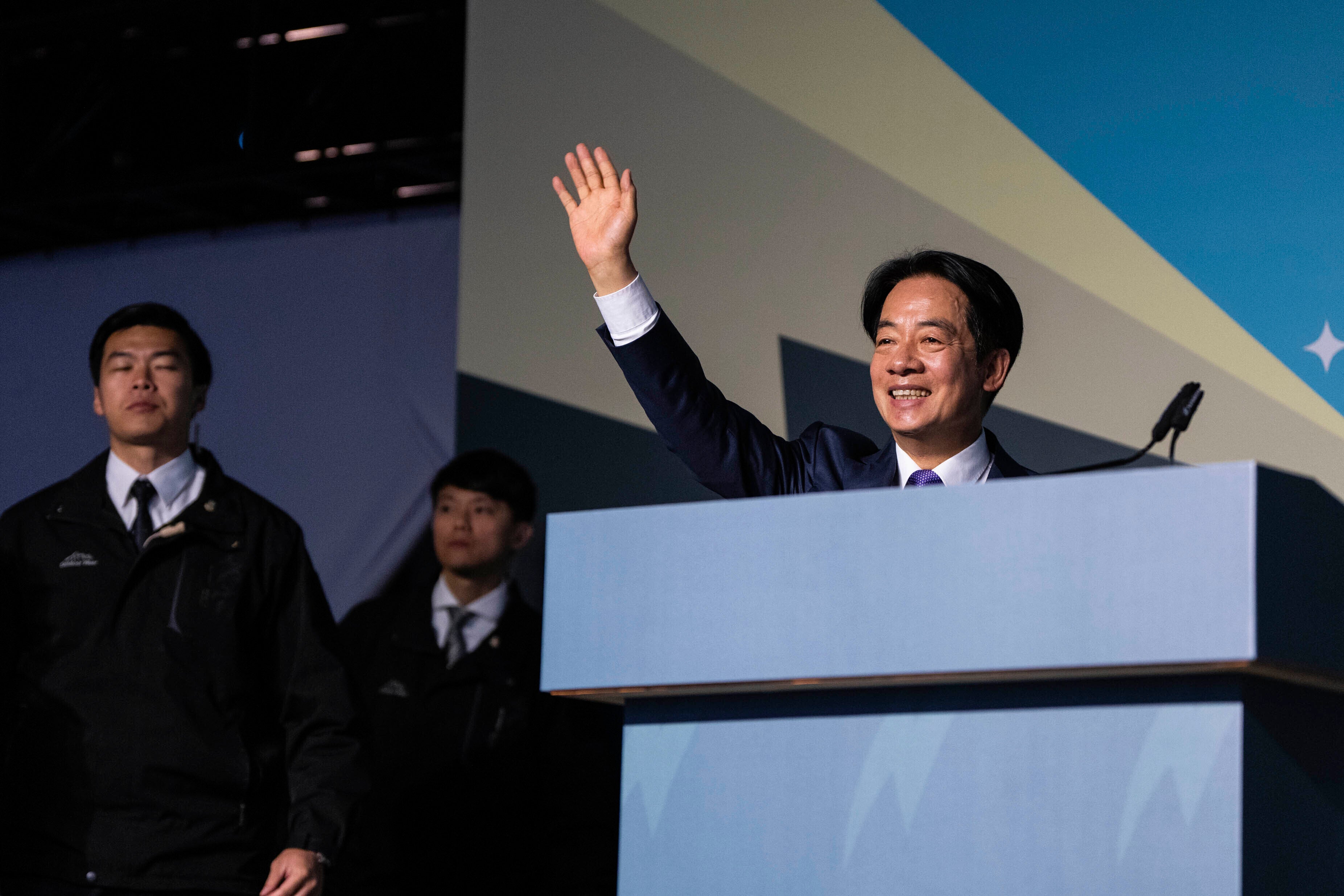 Democratic Progressive Party candidate Lai Ching-te greets supporters in New Taipei City, Taiwan.