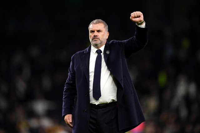 Ange Postecoglou has challenged Tottenham to accelerate their growth by winning on the road at their top six rivals (John Walton/PA)