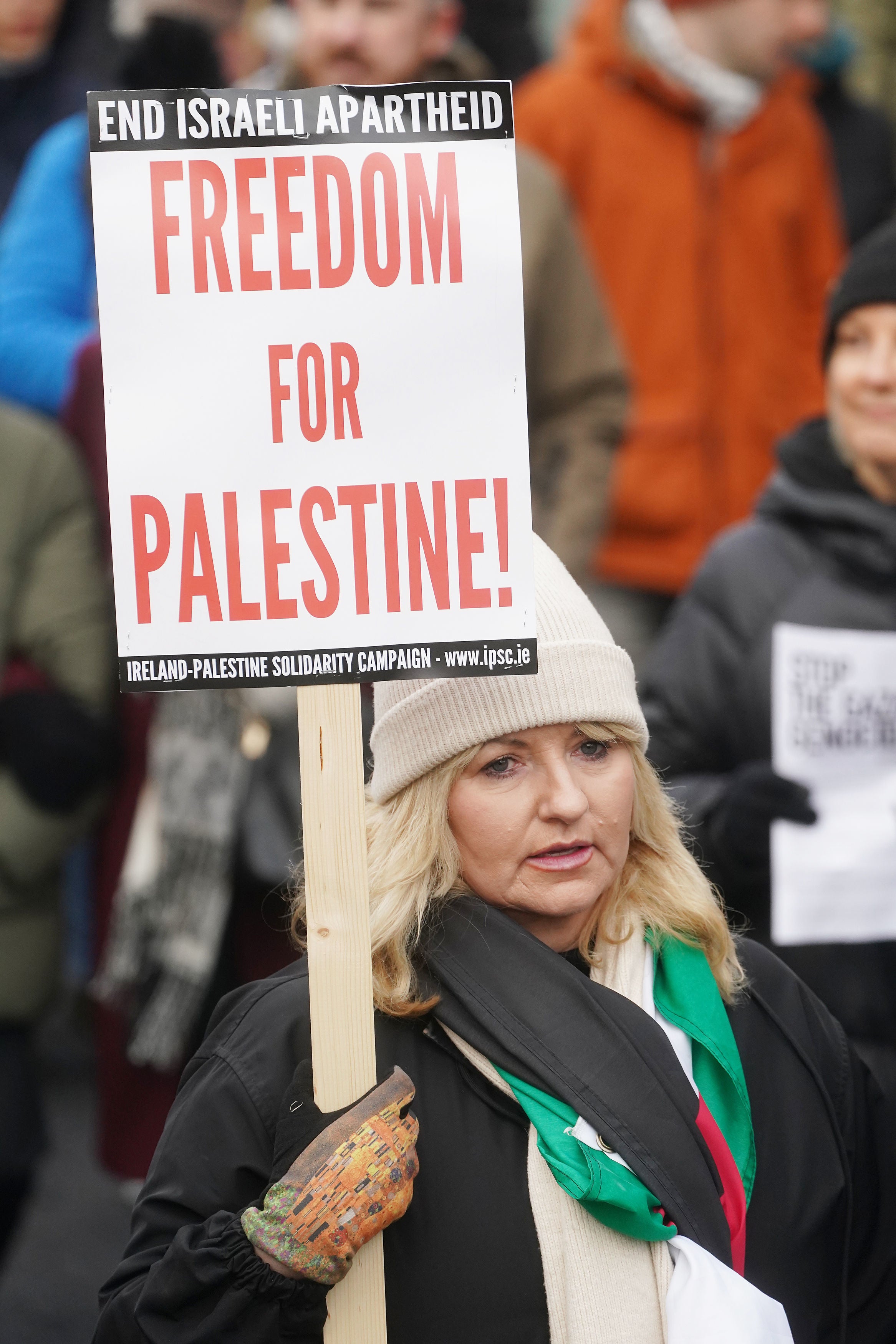Protesters take part in a march organised by the Ireland-Palestine Solidarity Campaign on O’Connell Street, Dublin