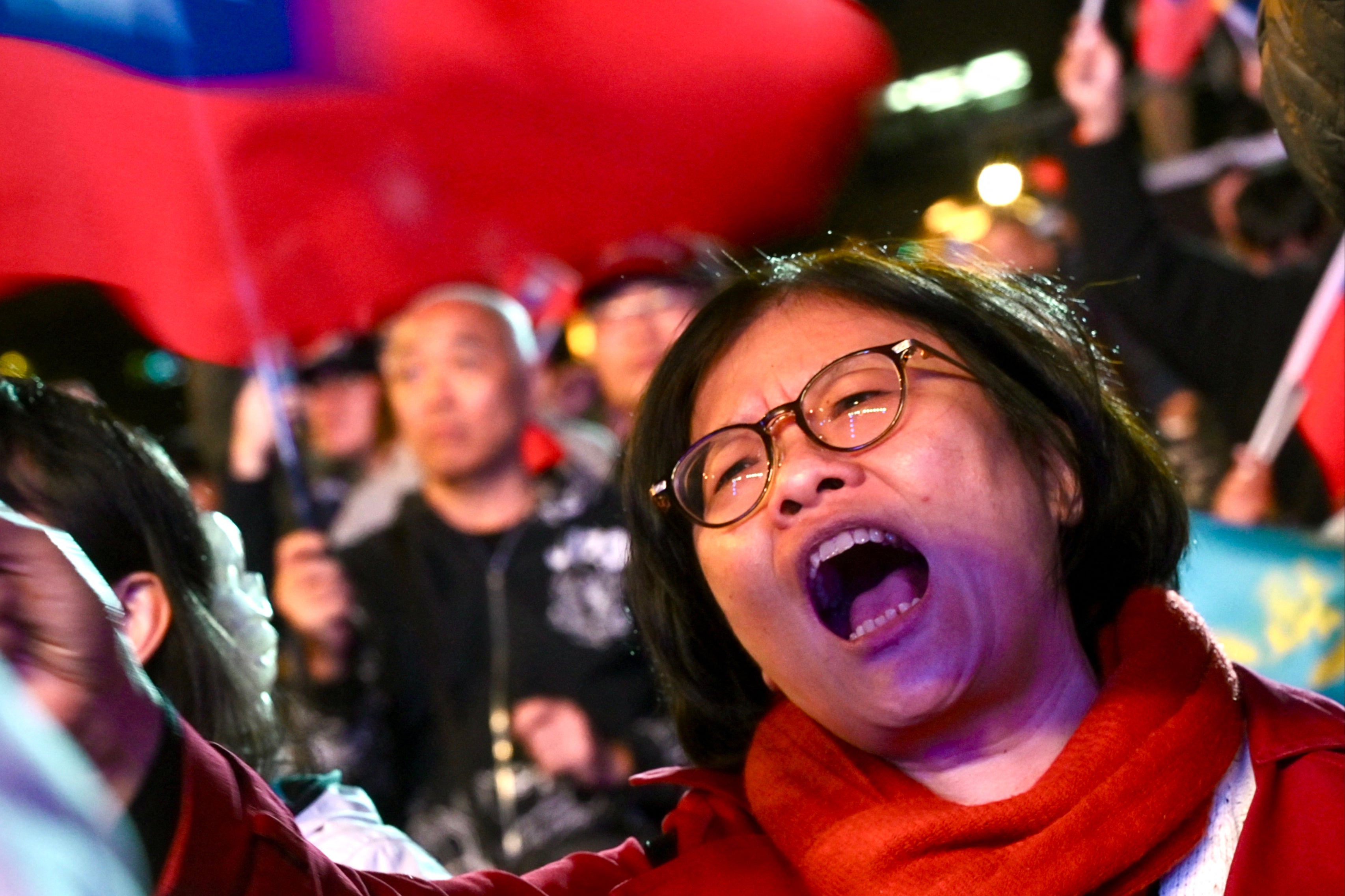 A supporter of Taiwan's presidential candidate Hou Yu-ih of the main opposition Kuomintang (KMT) party