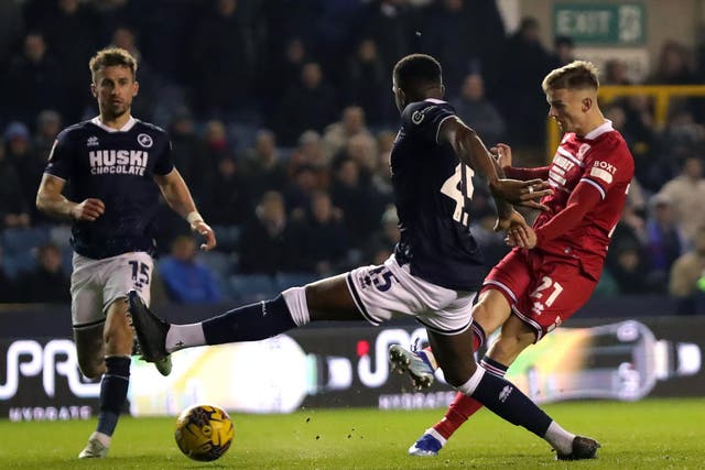 Middlesbrough’s Lukas Engel scores their side’s third goal of the game during the Sky Bet Championship match at The Den, London. Picture date: Saturday January 13, 2024.