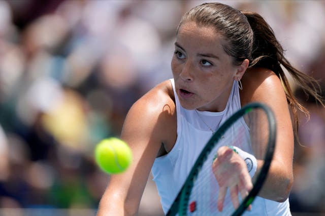 Jodie Burrage hits a backhand during her loss to Tamara Korpatsch (Alessandra Tarantino/AP)