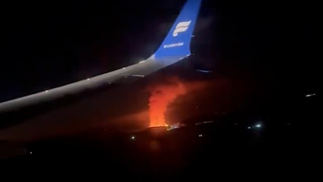 <p>Iceland's volcano eruption seen from plane window in passenger footage</p>