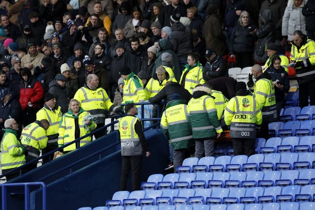 Bolton have confirmed the death of a supporter who suffered a medical emergency during Saturday’s abandoned League One contest (Richard Sellers/PA)