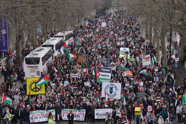 The arrests follow a national march for Palestine through central London on Saturday (Lucy North/PA)