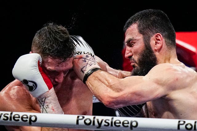 <p>Artur Beterbiev (right) retained the unified light heavyweight titles against the English boxer </p>