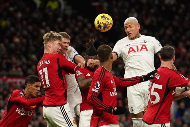 Richarlison (second right) was on target as Tottenham drew 2-2 with Manchester United (Martin Rickett/PA)