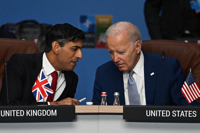 Prime Minister Rishi Sunak and US President Joe Biden signed off on joint air strikes against Houthi rebels last week (Paul Ellis/Pool/AP)