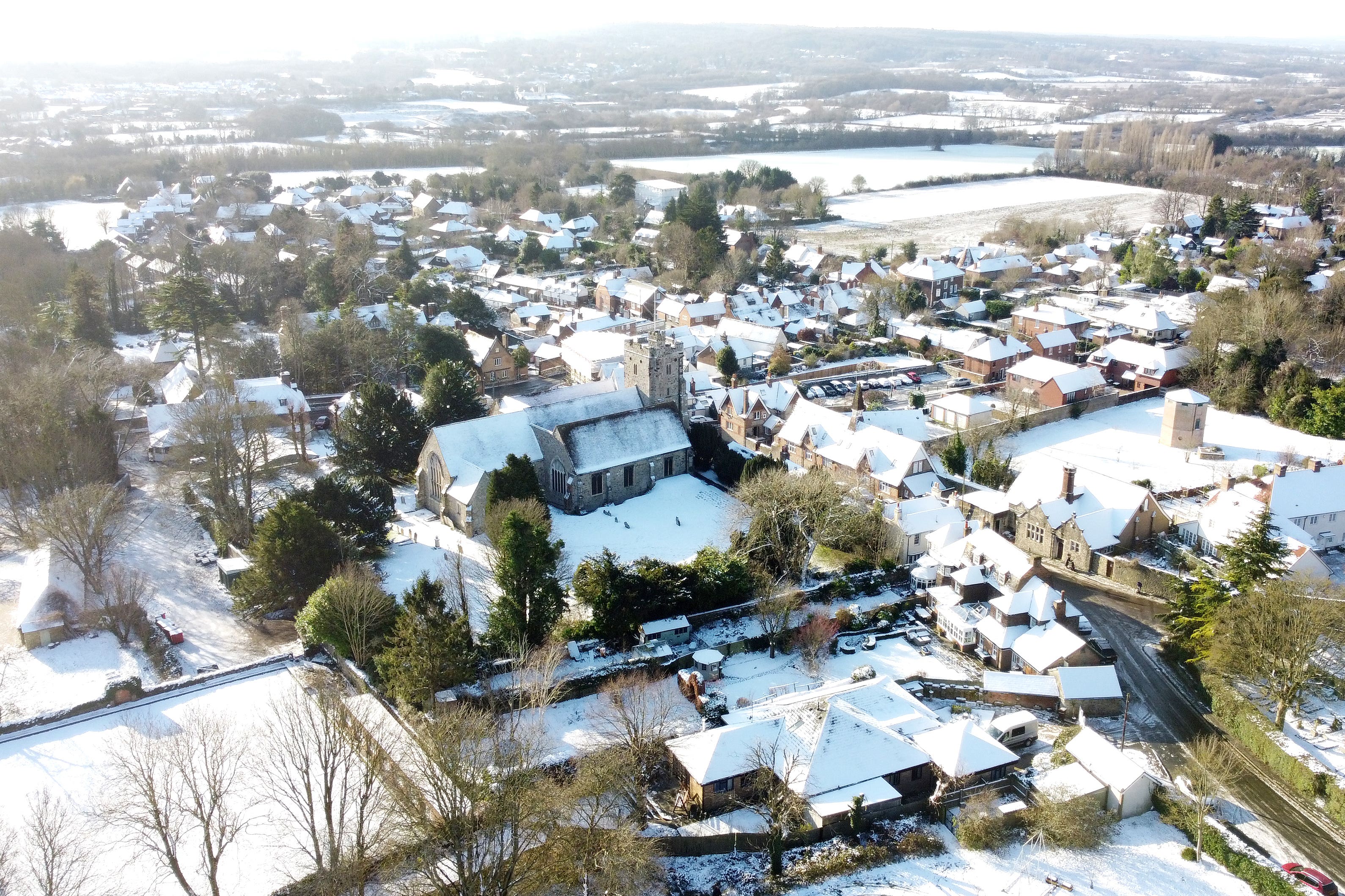Snow blanketing the village of Wrotham in Kent