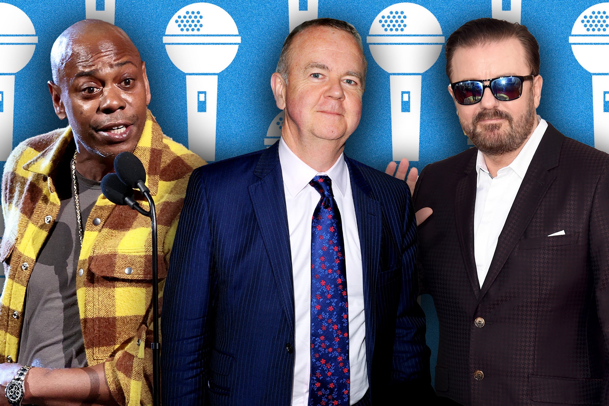 From left: Dave Chappelle, Ian Hislop and Ricky Gervais