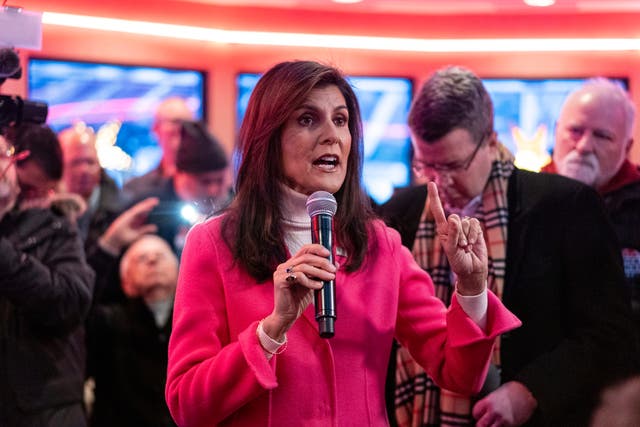 <p>Republican presidential candidate former UN Ambassador Nikki Haley speaks during a campaign event at Drake Diner, in Des Moines, Iowa, Monday, Jan. 15, 2024</p>