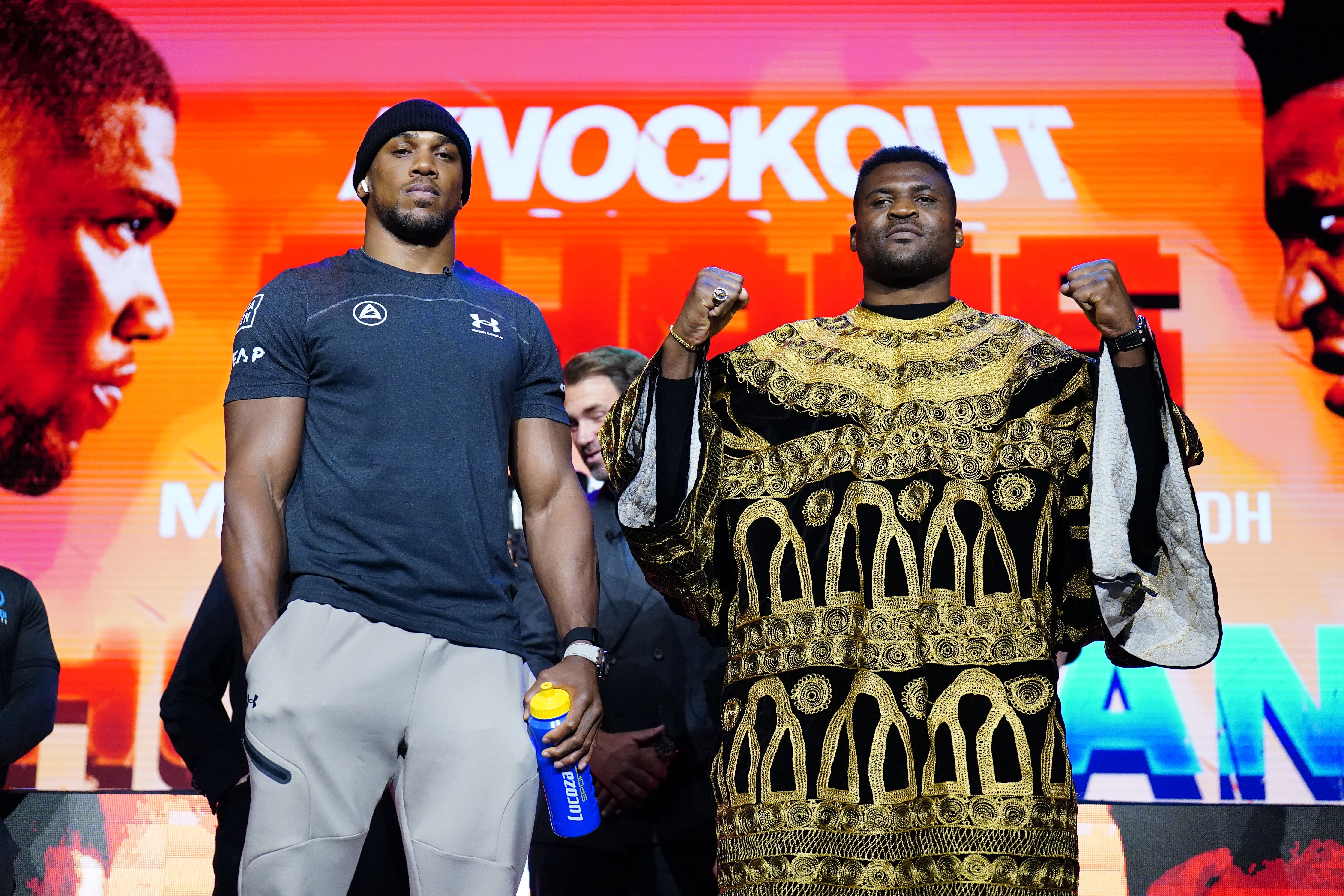 Joshua and Ngannou at the press conference for their upcoming fight