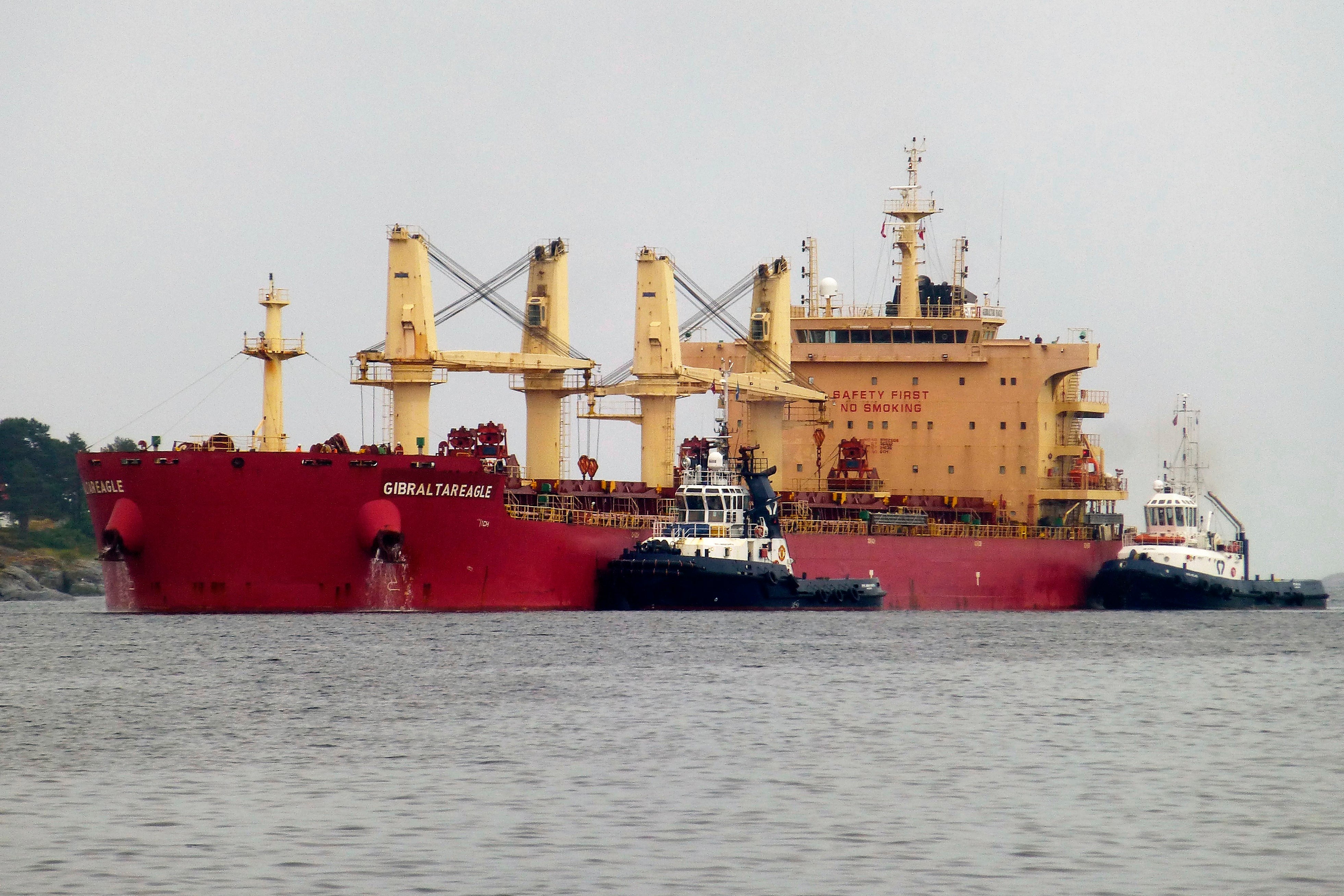 The US-owned carrier ship Gibraltar Eagle, which was targeted by Houthi rebels on Monday