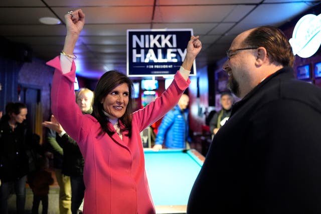 <p>Nikki Haley in Iowa on Monday ahead of her disappointing performance in the caucuses  </p>