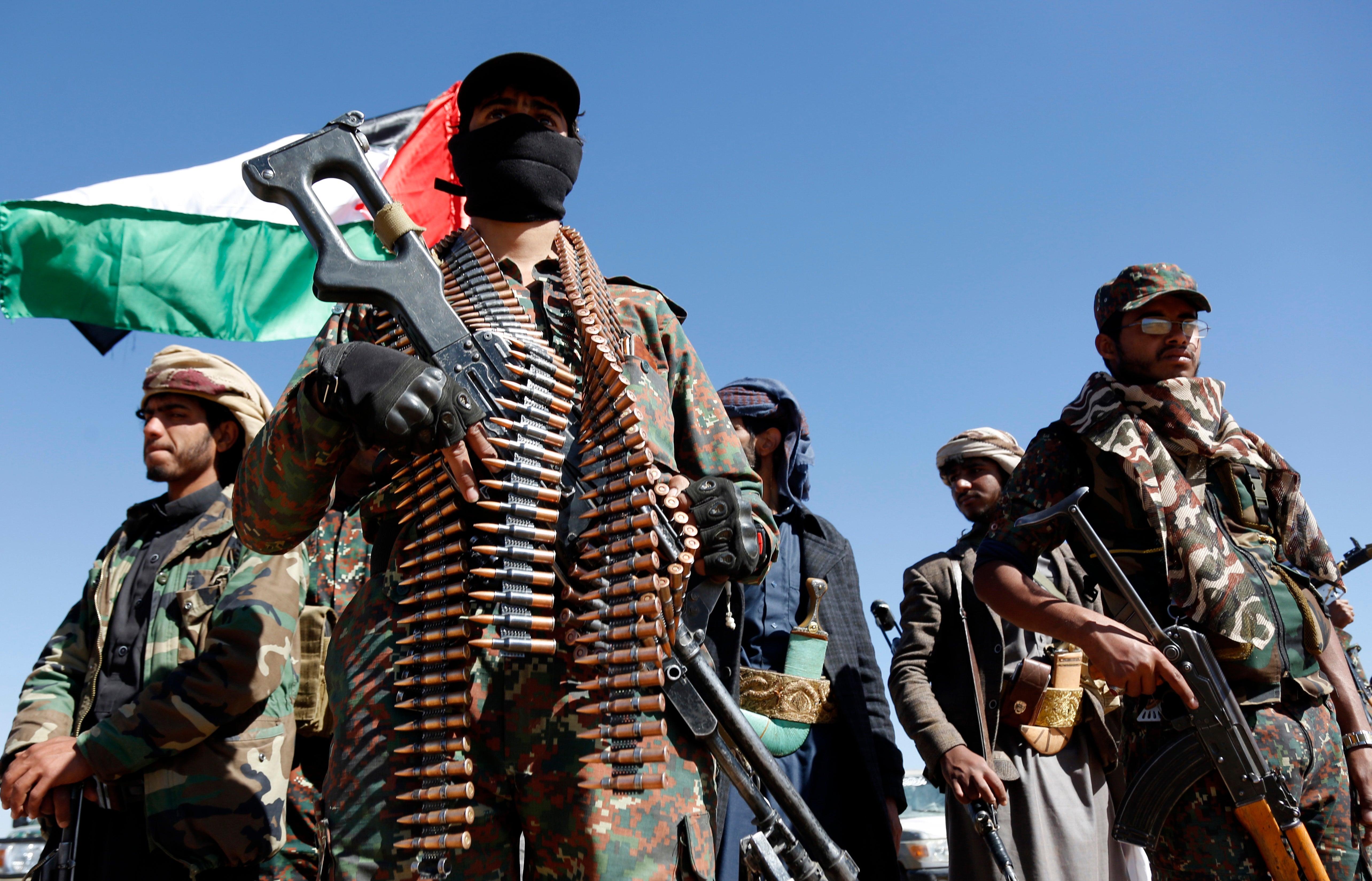 Houthi rebels demonstrate against strikes on military sites near Sana’a, Yemen