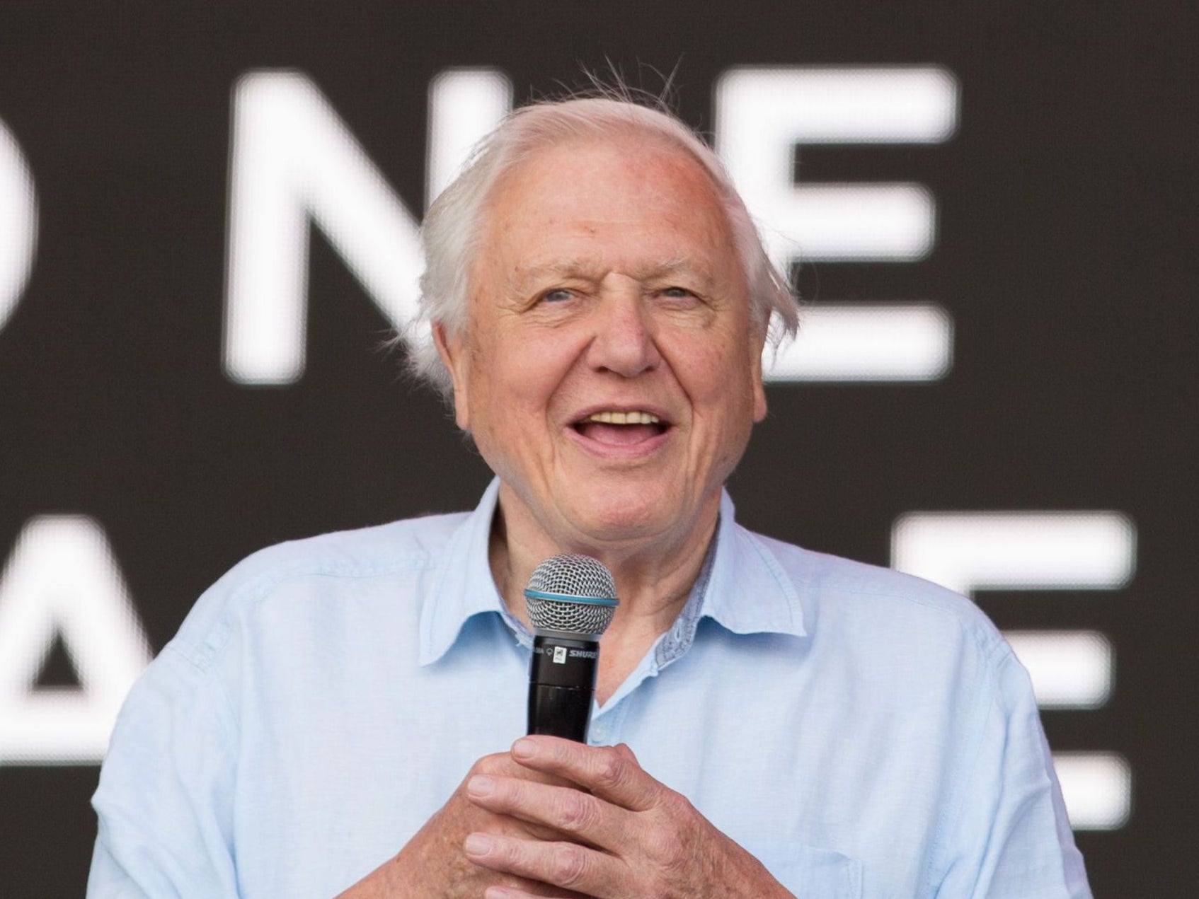 David Attenborough addressing the Glastonbury crowd in 2019