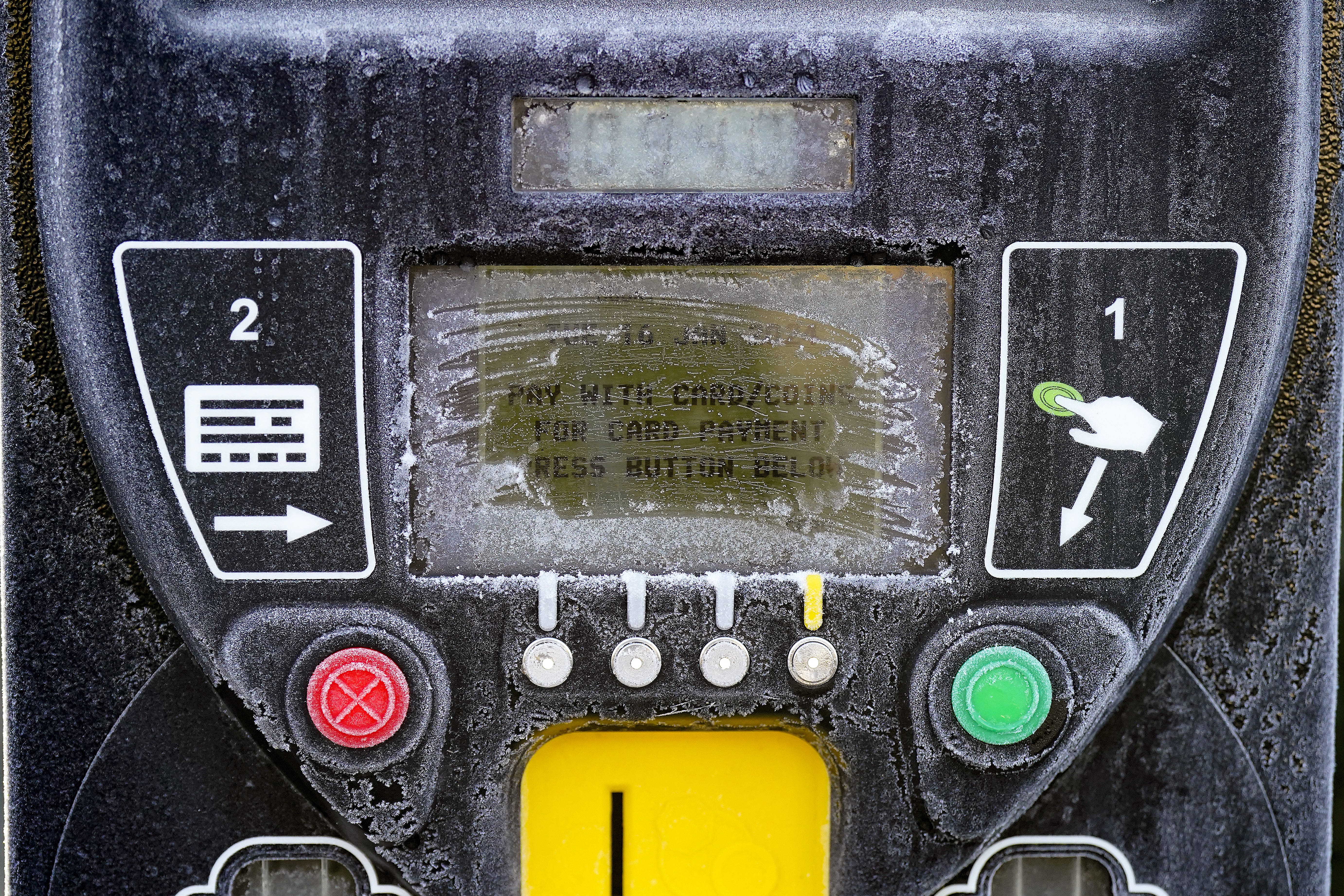 A parking meter covered in Frost in Athy Co Kildare as temperatures drop across the island (Niall Carson/PA)