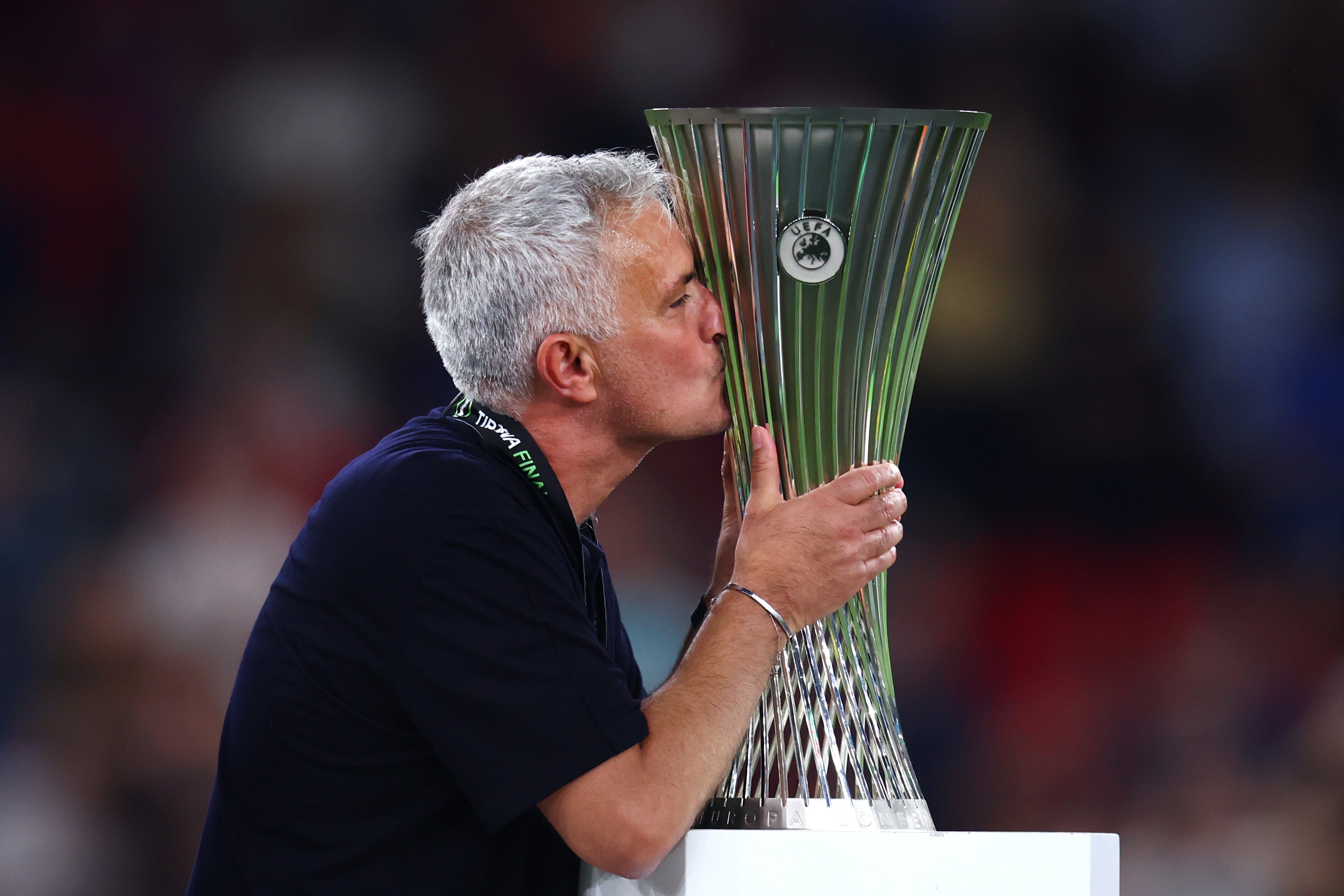 Jose Mourinho celebrates won the Europa Conference League with Roma