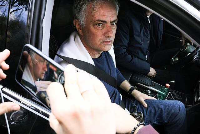 <p>Mourinho, leaves Roma’s Trigoria training centre, south of Rome, on Tuesday</p>
