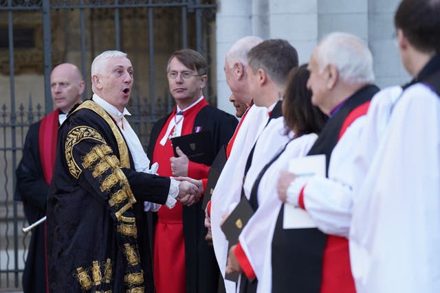 Speaker of the House of Commons Sir Lindsay Hoyle leaving the Service of Thanksgiving for the life and work of Betty Boothroyd (Stefan Rousseau/PA)