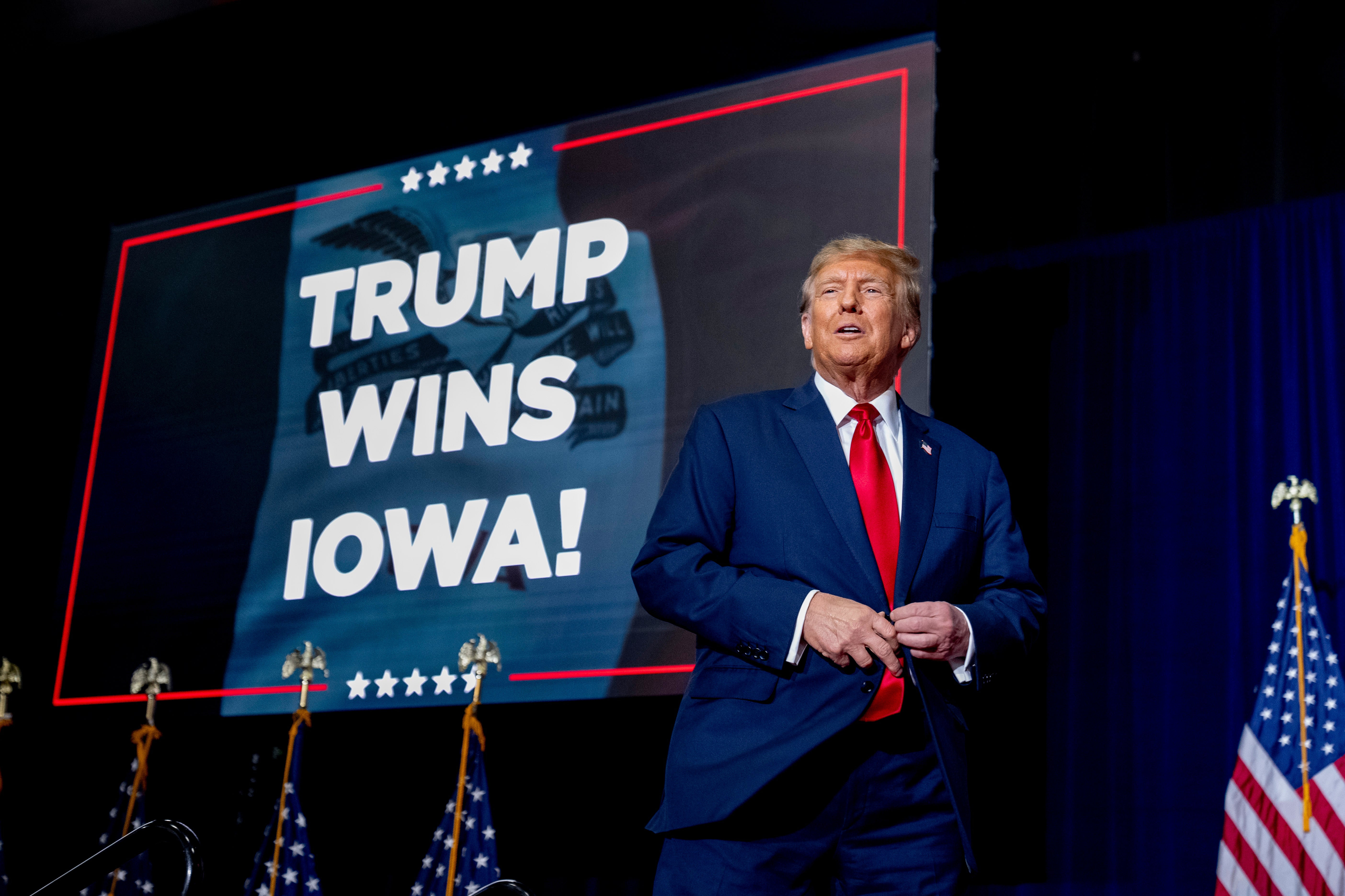 Ms Haley came in third place in the Iowa caucuses on Monday, behind Donald Trump (pictured) and Ron DeSantis