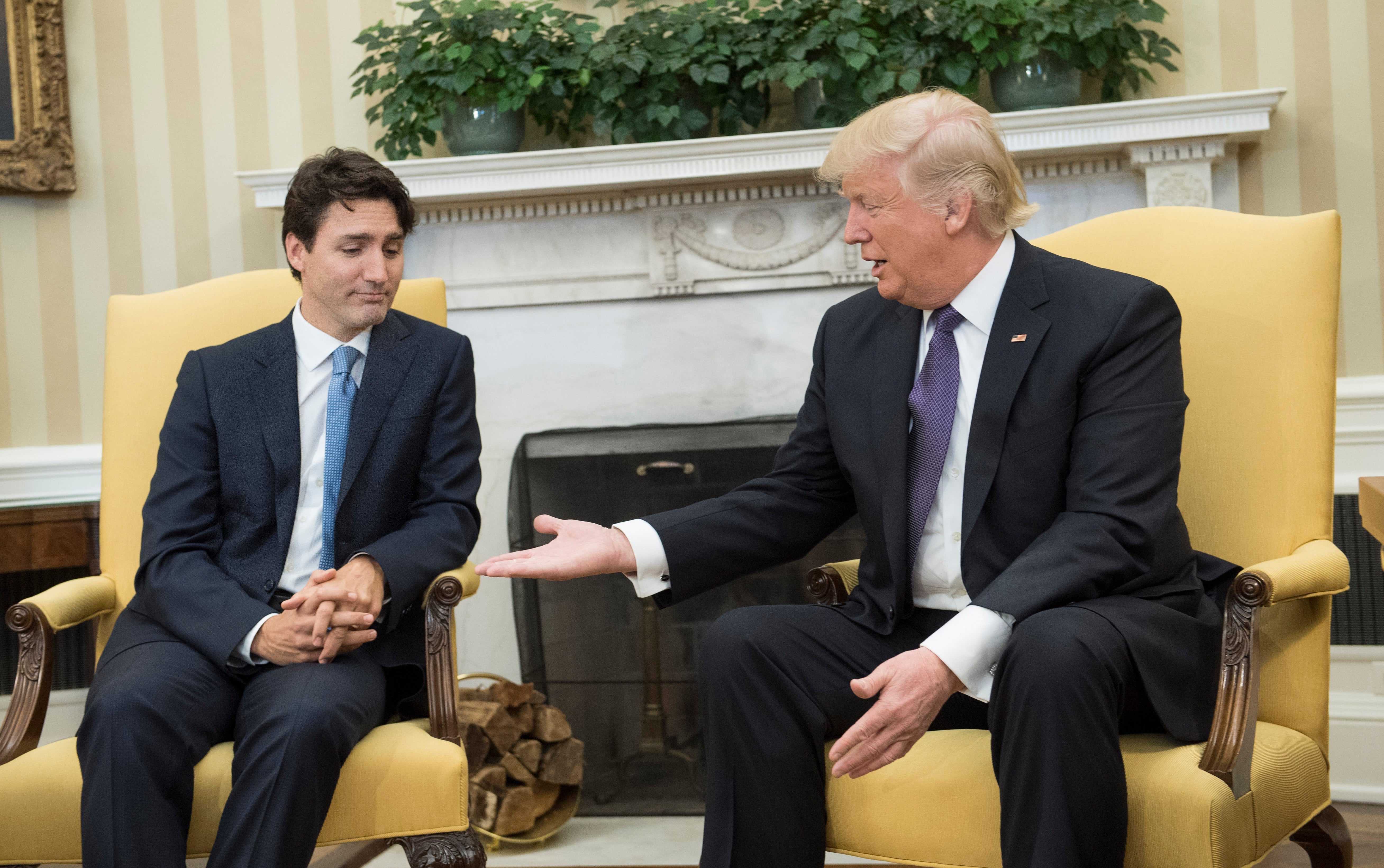 Justin Trudeau with Donald Trump in the Oval Office in February 2017