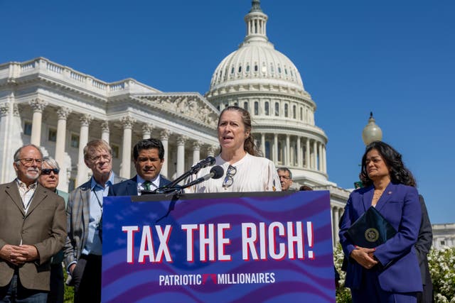<p>File Abigail Disney, filmmaker and Patriotic Millionaire speaks during a press conference outside the US Capitol</p>