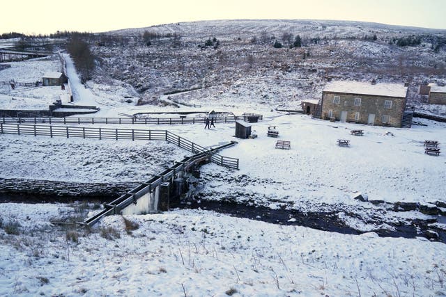 <p>Snow covers the ground at the Killhope slate mine in County Durham, where temperatures dropped as low as -8C.</p>