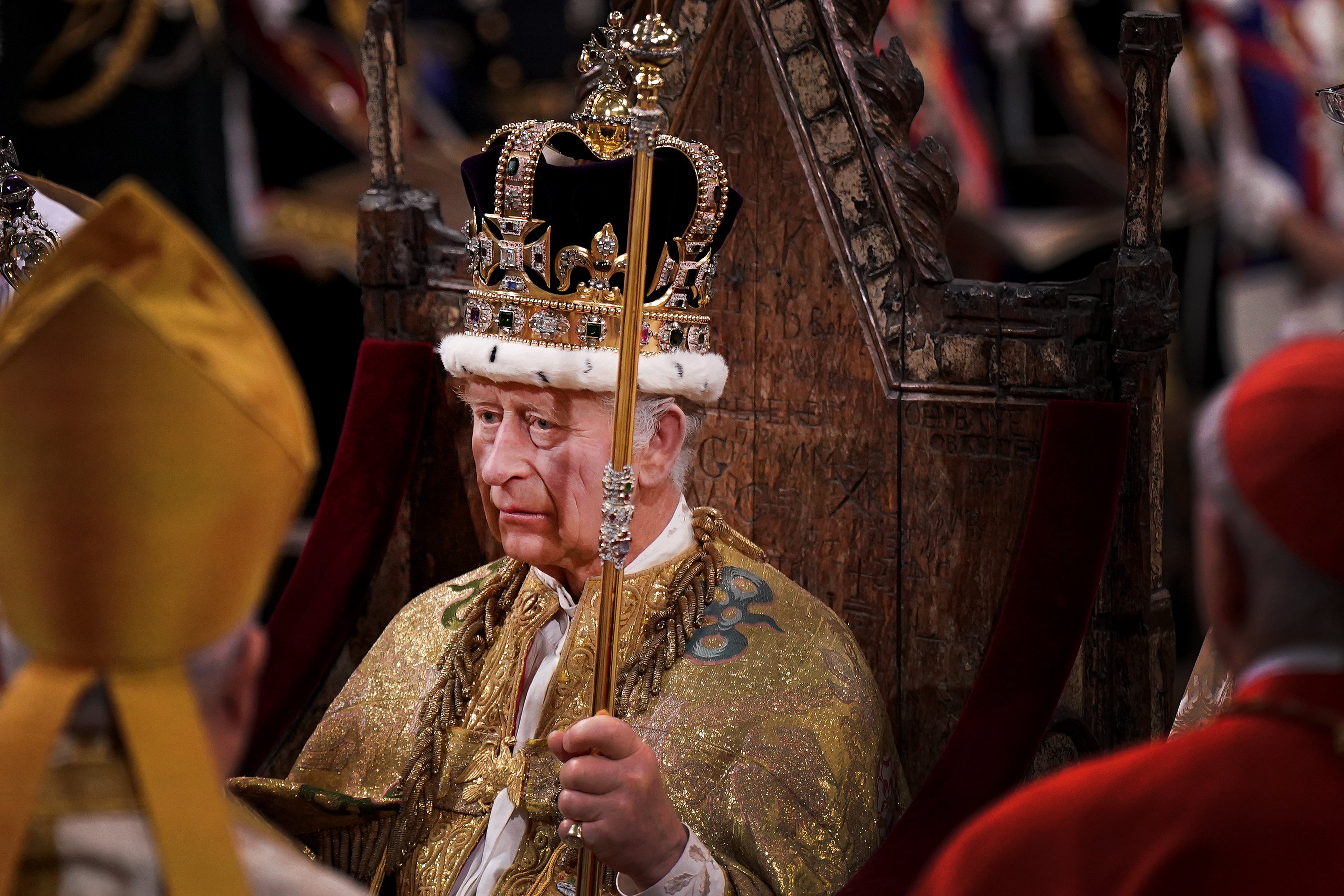 King Charles III is crowned during his coronation on 6 May last year