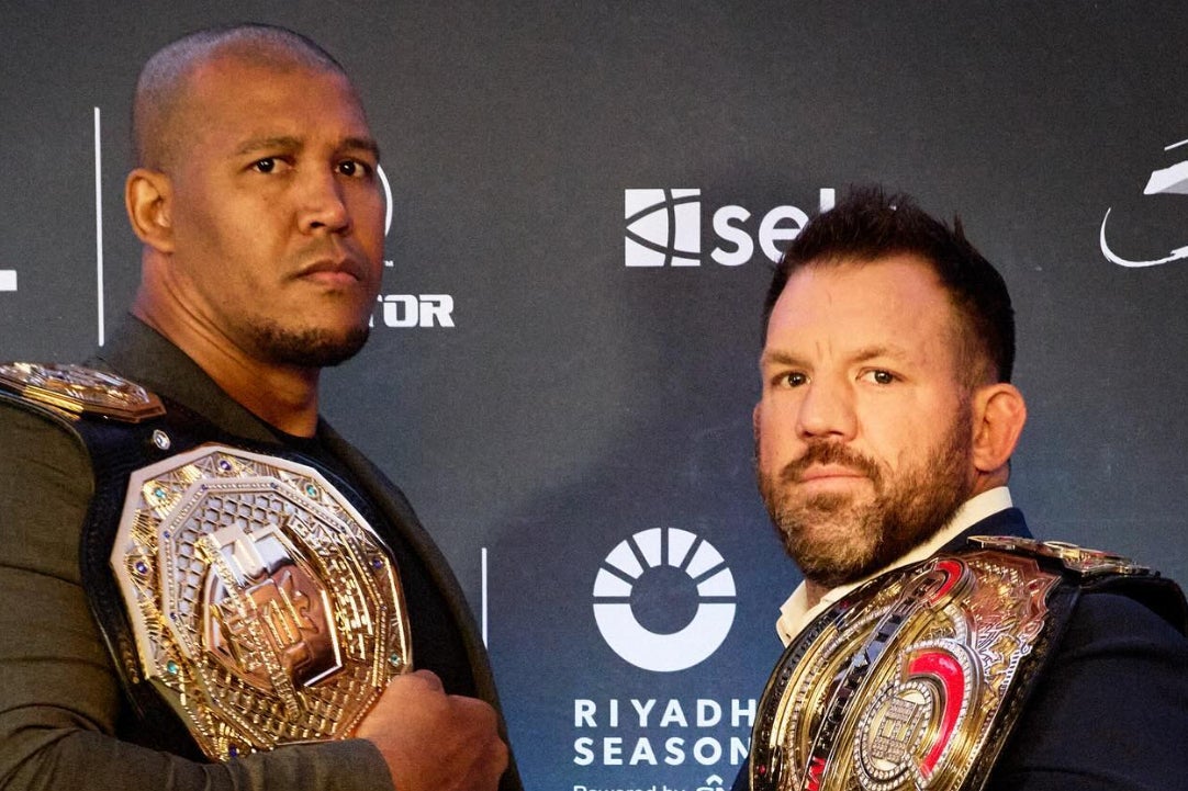 Renan Ferreira (left) will fight Ryan Bader in a champion vs champion bout