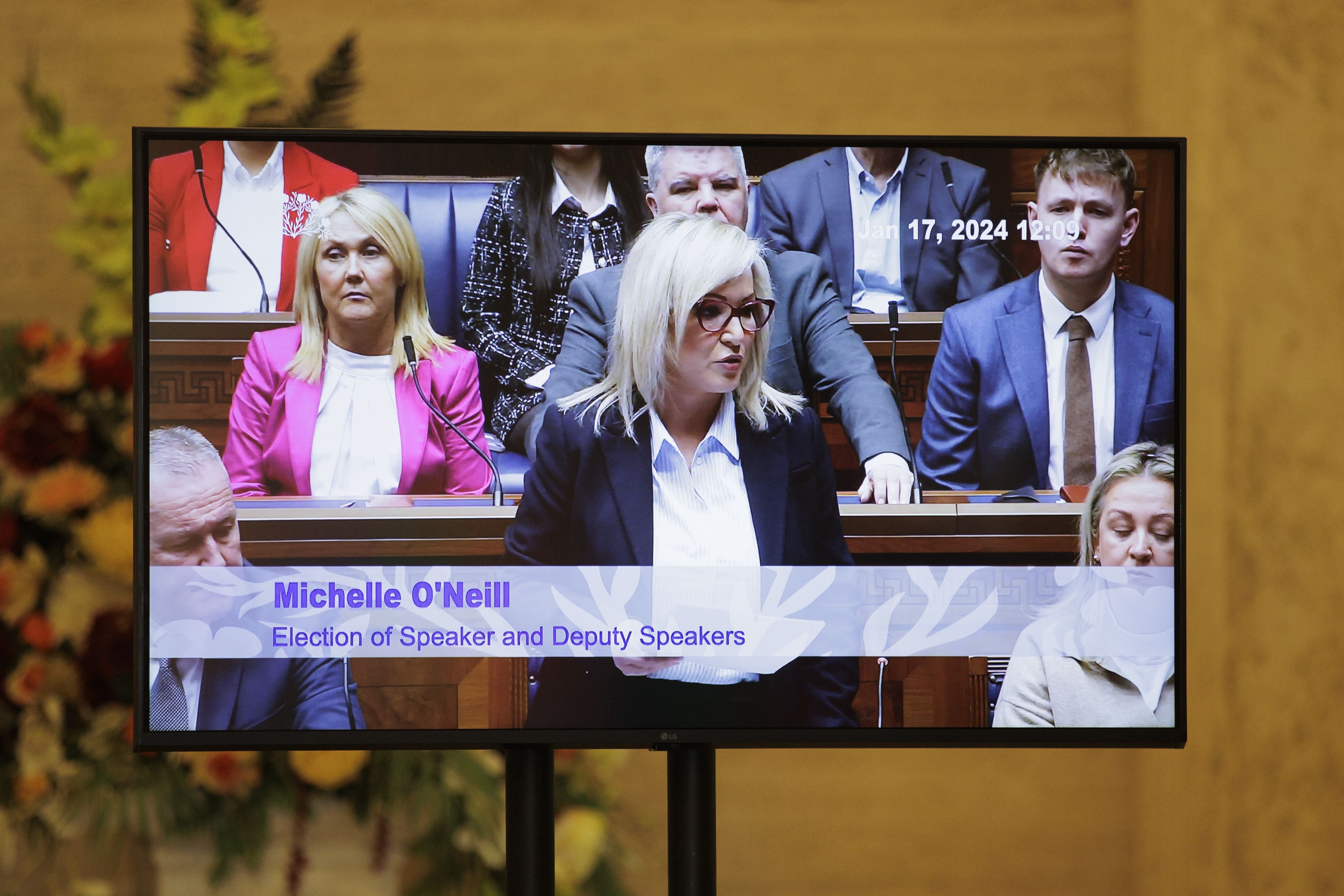 Sinn Fein vice president Michelle O’Neill speaking in the Northern Ireland Assembly chamber (Liam McBurney/PA)