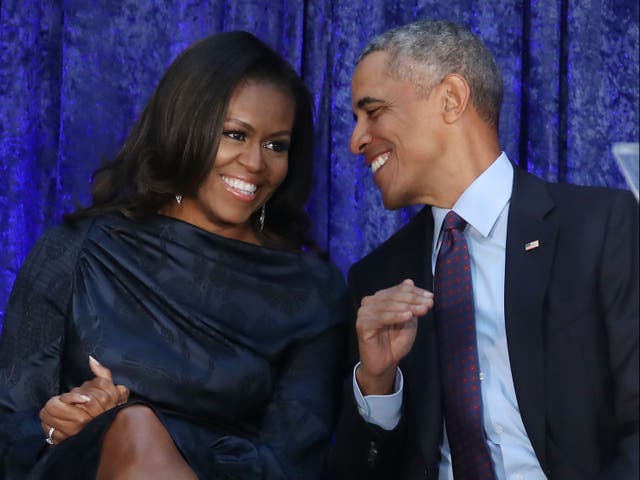 <p>Michelle Obama with husband former president Barack Obama </p>