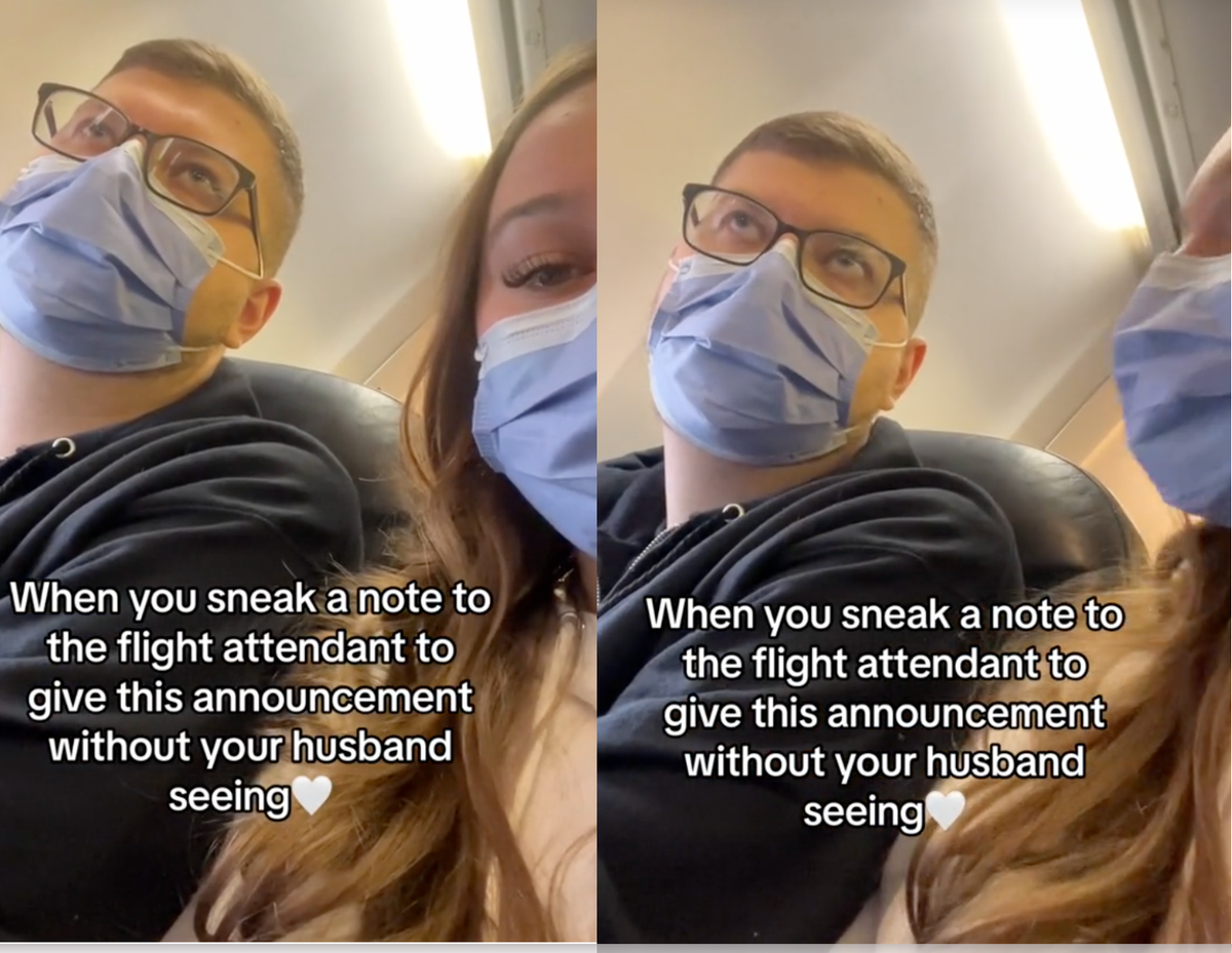 Woman surprises husband by asking flight attendant to announce he’s cancer-free during honeymoon trip Woman surprises husband by asking flight attendant to announce he’s cancer-free during honeymoon trip