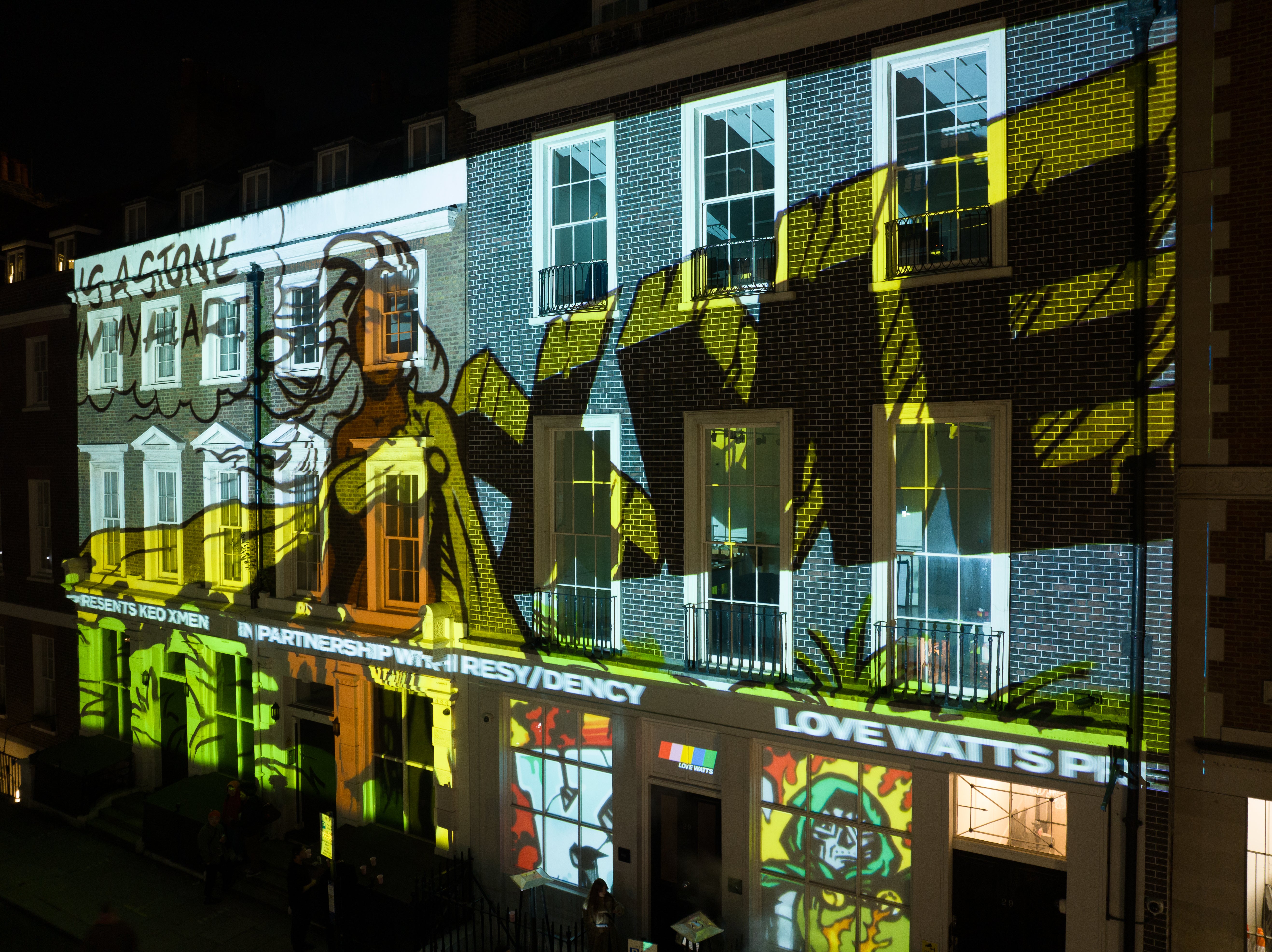 Woodbury House, 29 Sackville Street - illuminated with KEO XMEN artworks