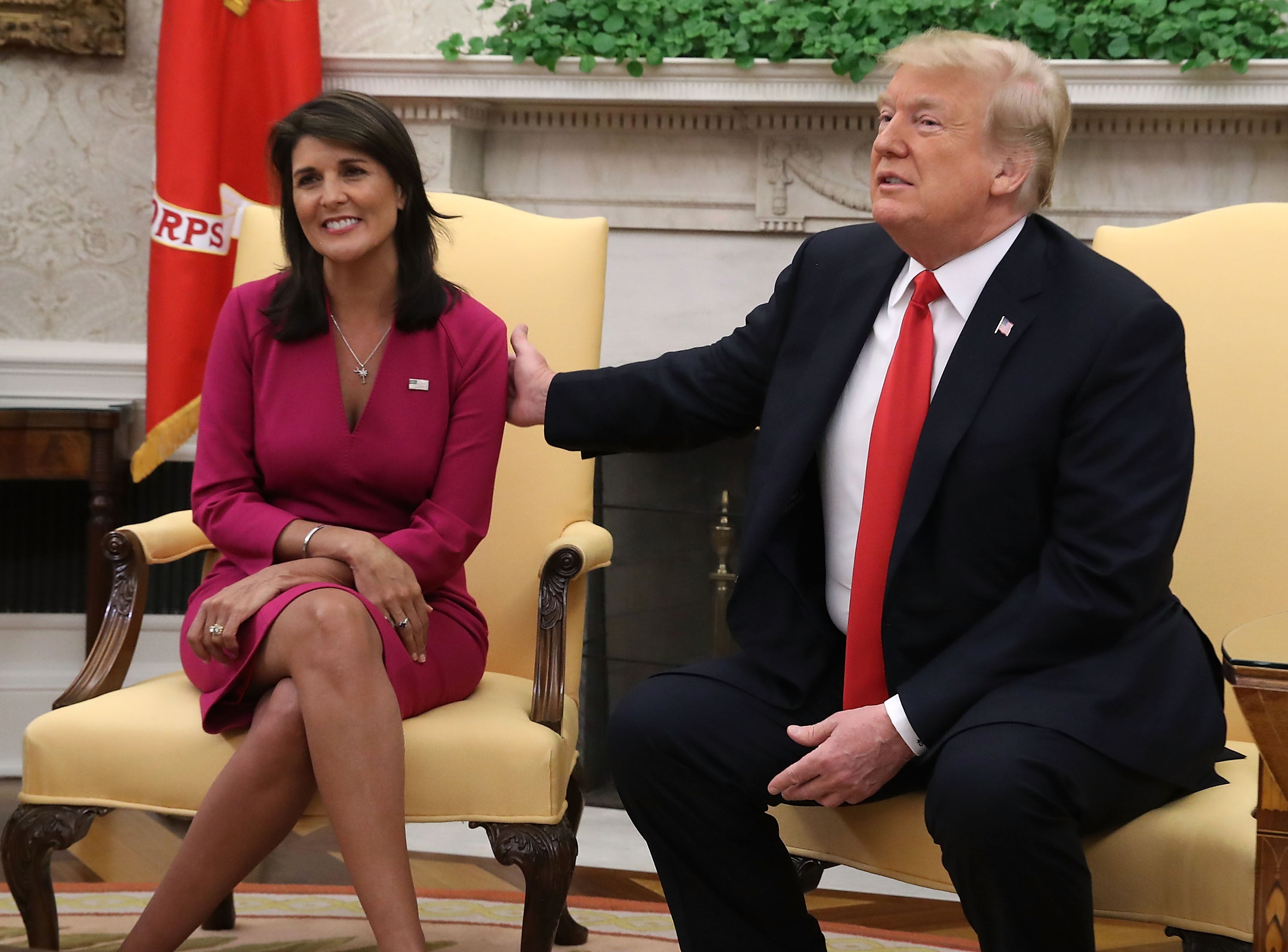 Trump pictured with Nikki Haley, the then US ambassador to the UN, in 2018